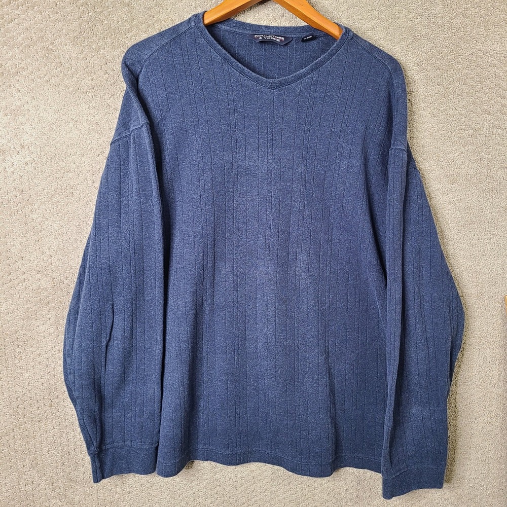 Roundtree & Yorke Shirt Mens XLT Blue Ribbed V Neck Cotton Long Sleeve Casual